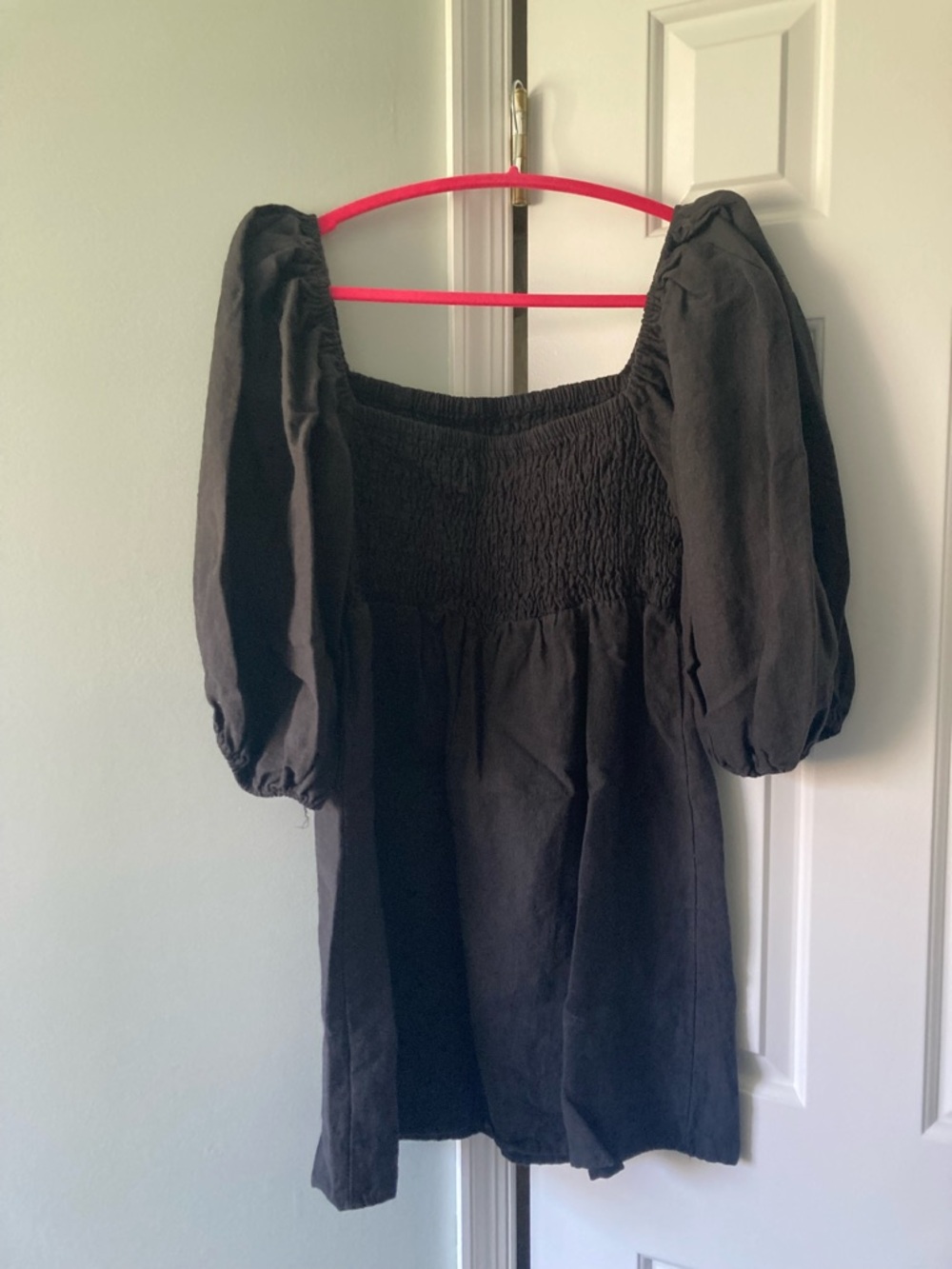 Tuckernuck Black Smocked Waist Linen Mini Dress